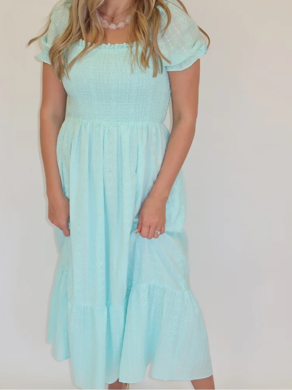 Light Aqua Eyelet Midi Dress